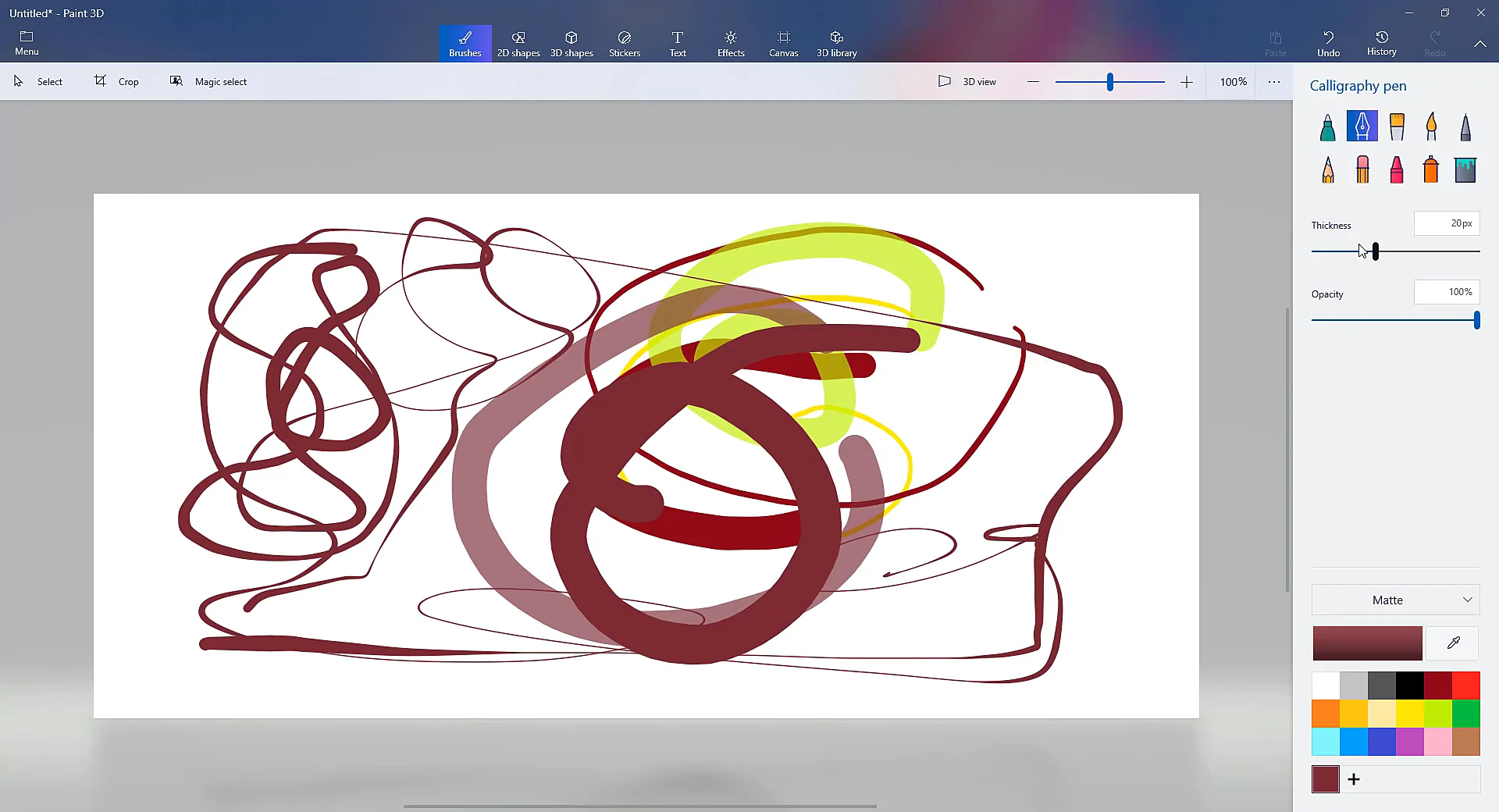 Microsoft Paint 3D Brushes Interface