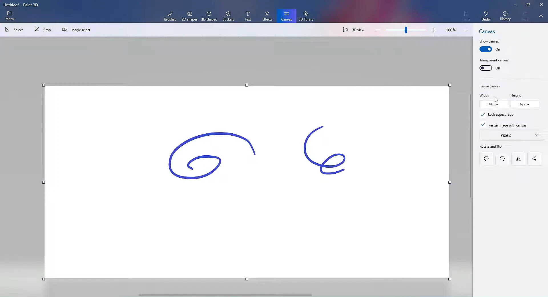 Microsoft Paint 3D Canvas Properties and Resize Interface