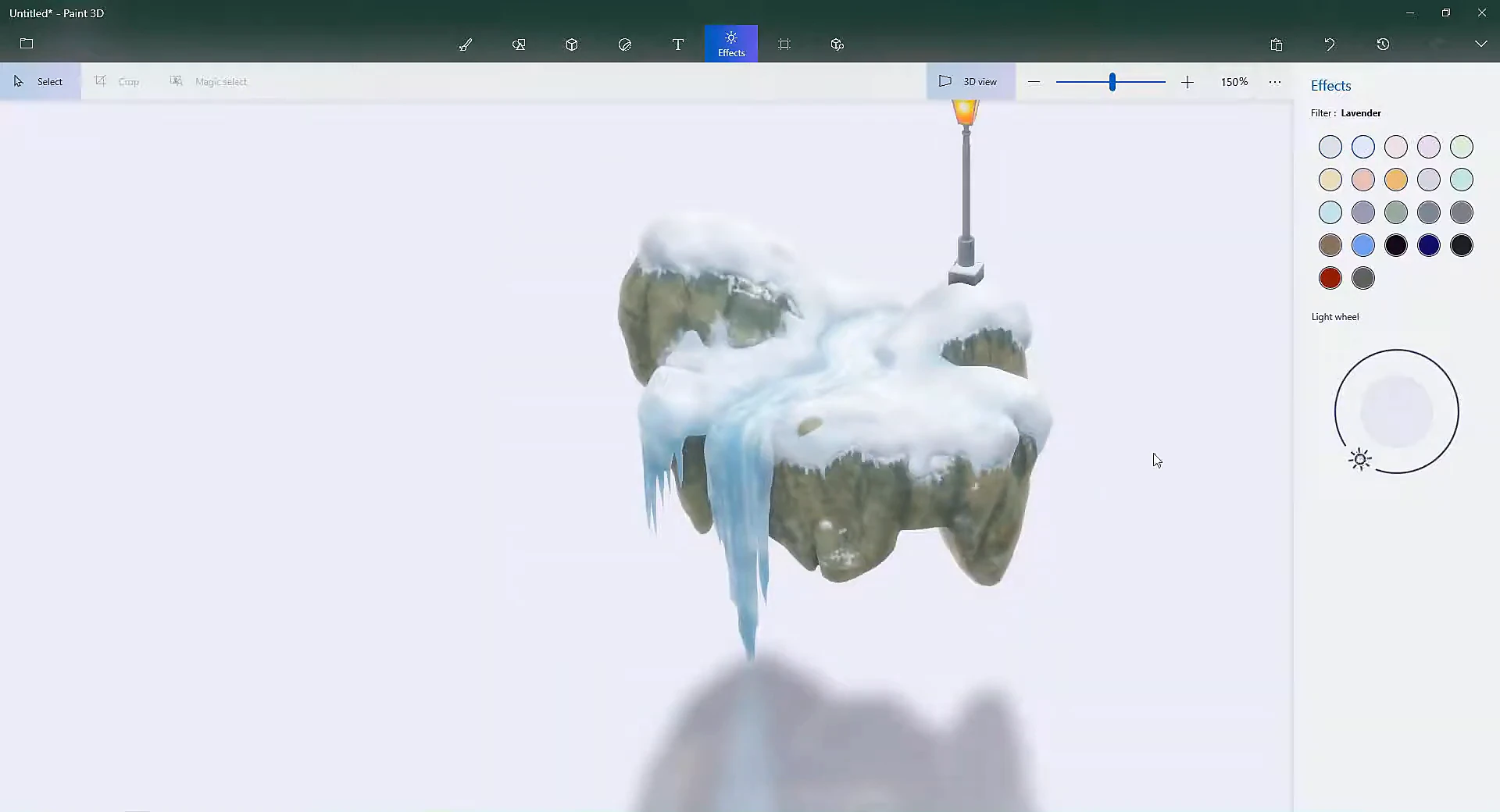 Microsoft Paint 3D Effects and Lighting Wheel Interface