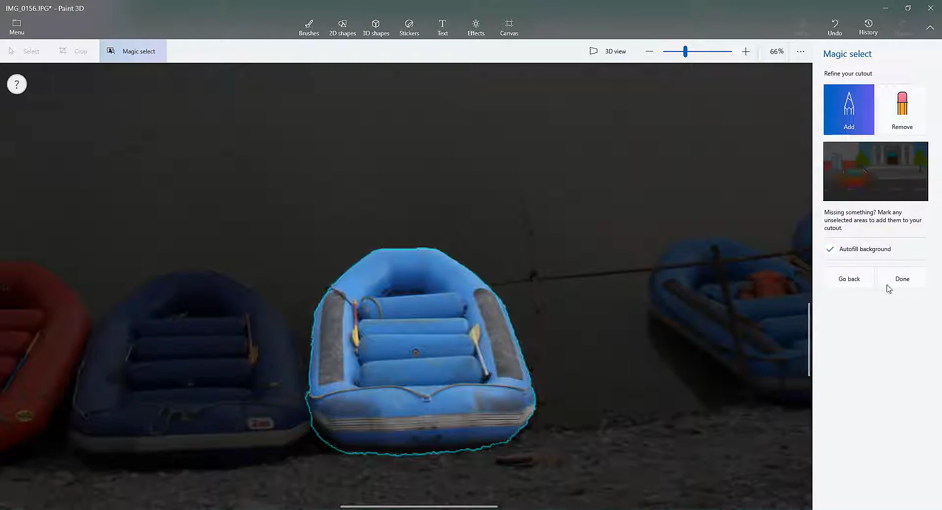 Microsoft Paint 3D Magic Select Segmentation Interface