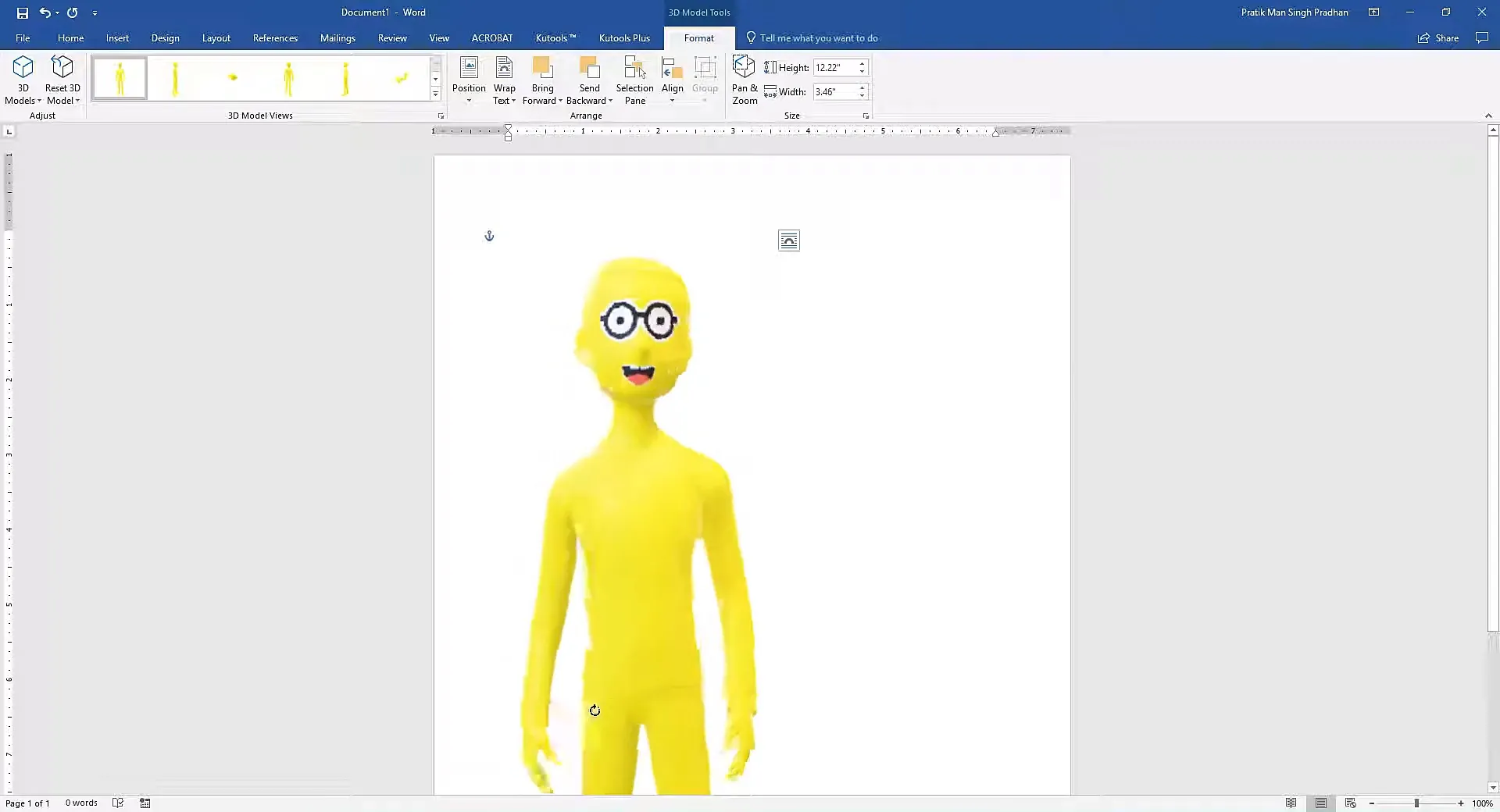 Paint 3D FBX Model Embedded and Rotated in Microsoft Word