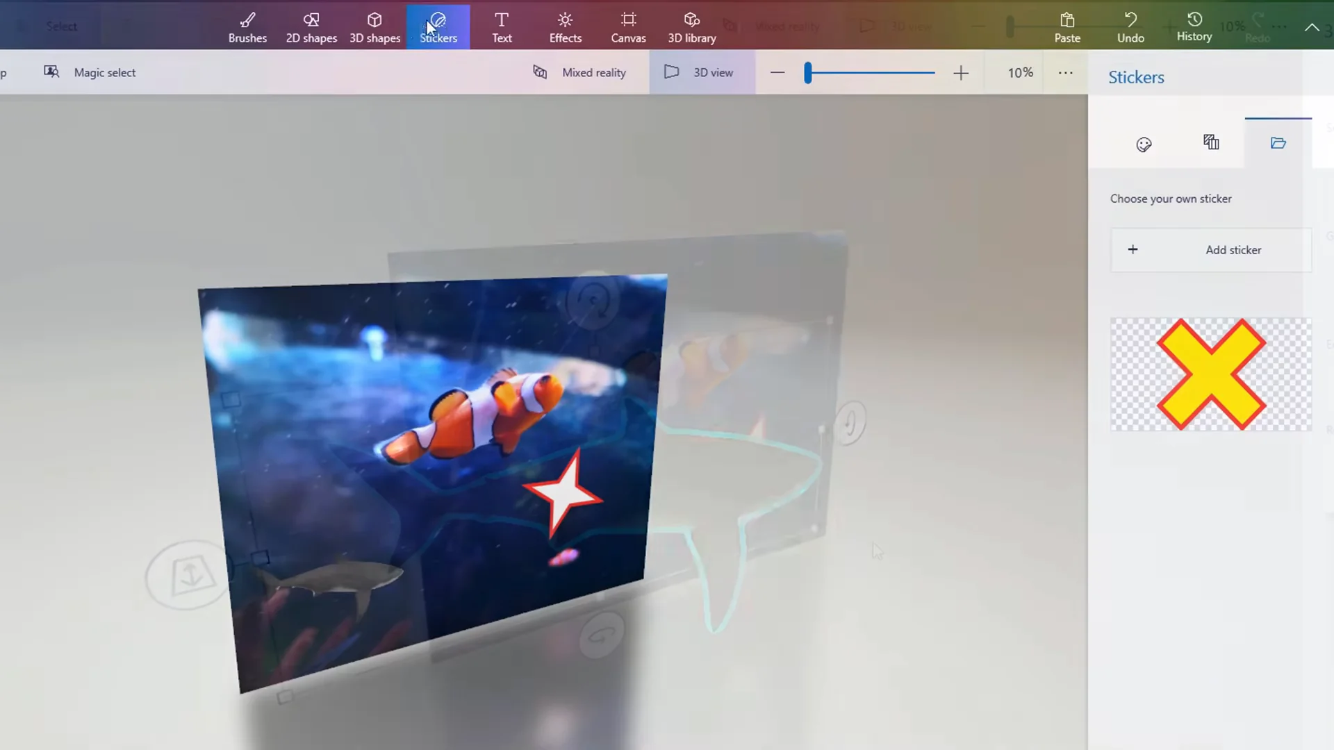 Paint 3D viewport in 3D View mode displaying scene angled in 3D perspective