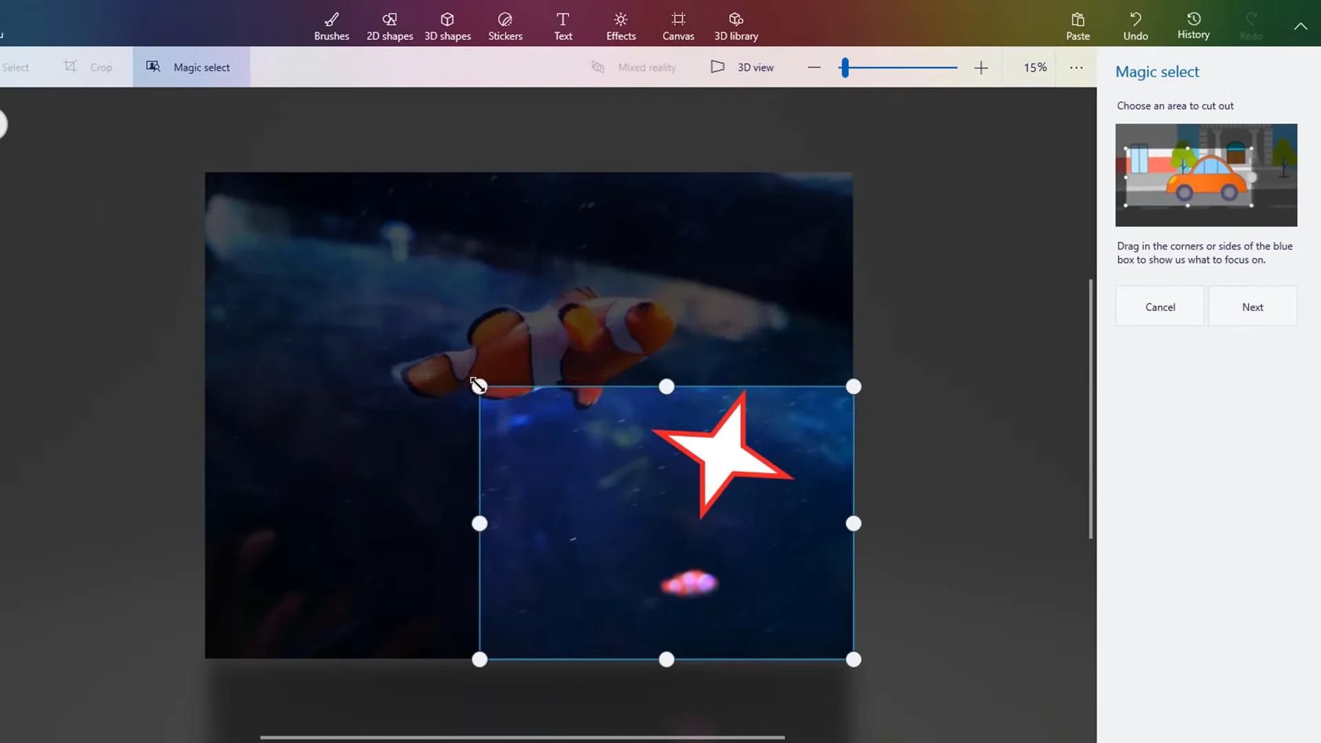 Magic Select boundary framing around a foreground subject with Add and Remove refinement brushes