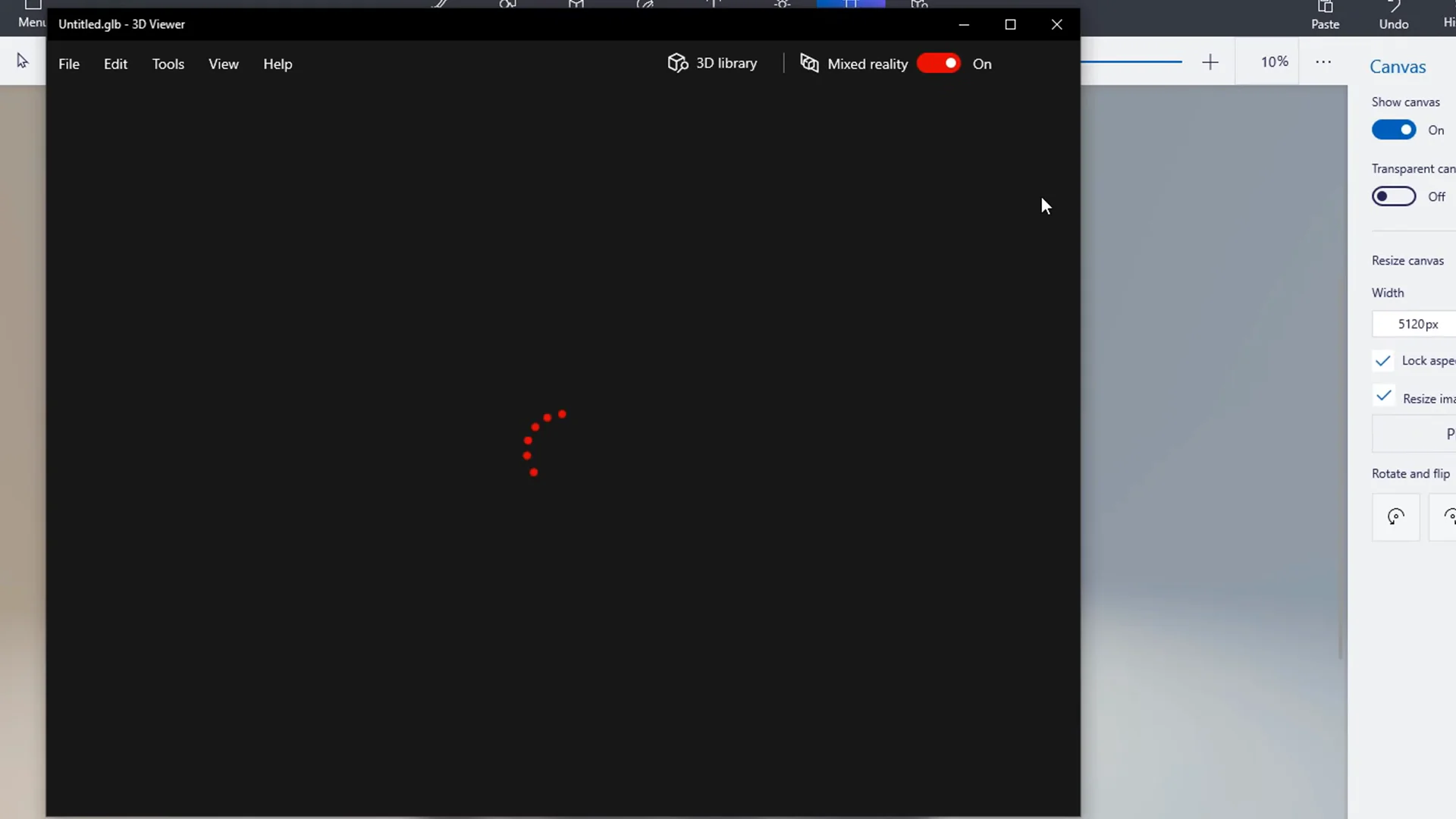 Windows 3D Viewer showing Paint 3D model loaded in studio lighting inspection mode