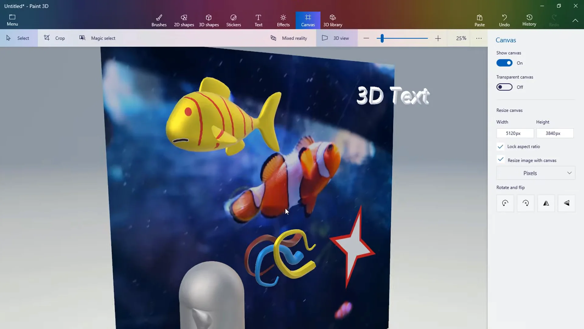 Menu Save As screen in Paint 3D showing Paint 3D project, Image, 3D model, and Video export options