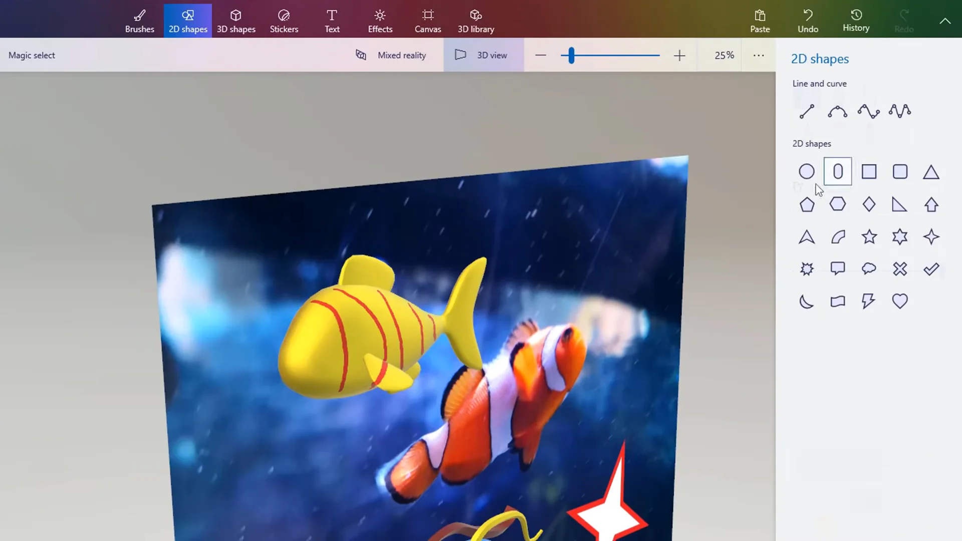 Spray can brush painting directly onto the curved surface of a 3D model in Paint 3D