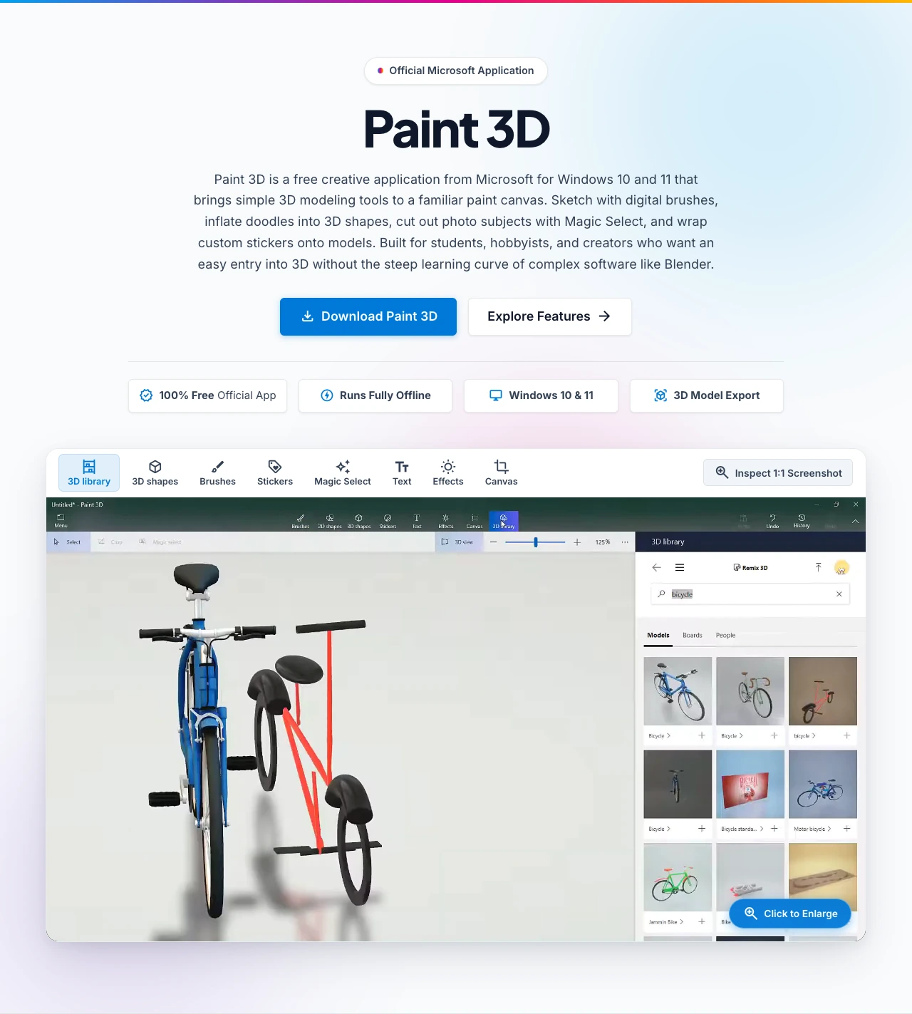 Paint3D.io official homepage showing the authentic download options and verified package trust badges