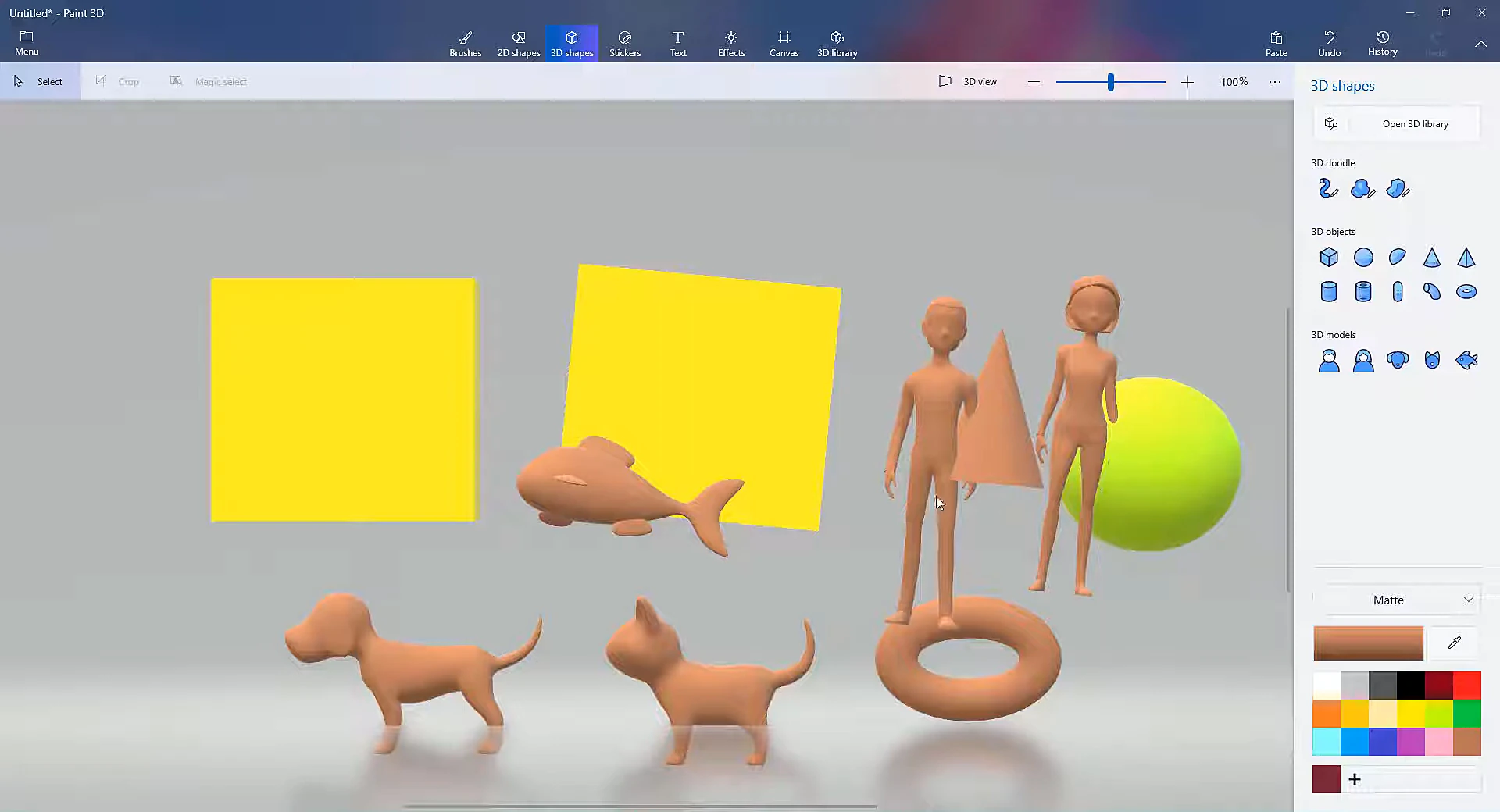 Microsoft Paint 3D 3D Shapes and Models Interface