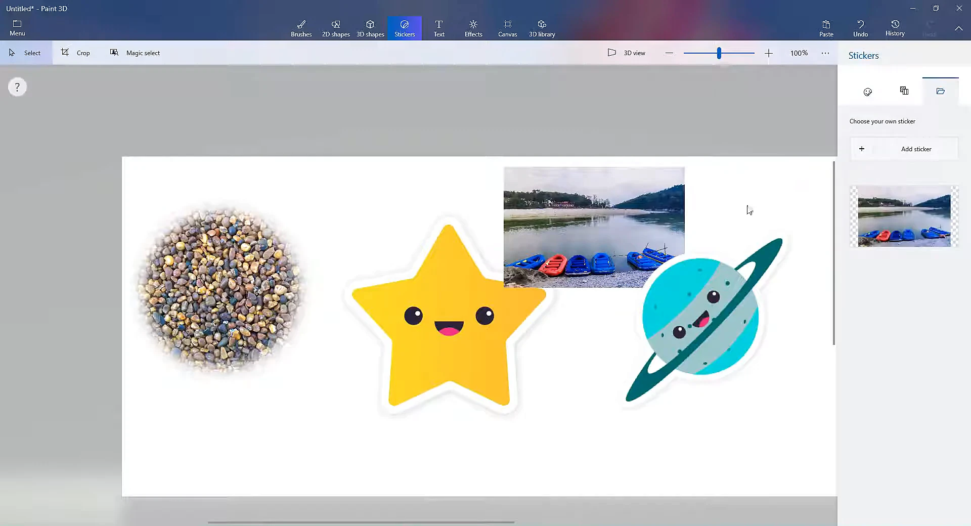 Microsoft Paint 3D Stickers and Textures Interface