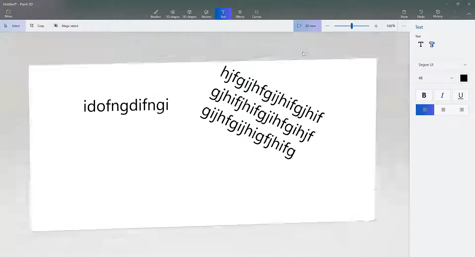 Microsoft Paint 3D 2D and 3D Text Interface