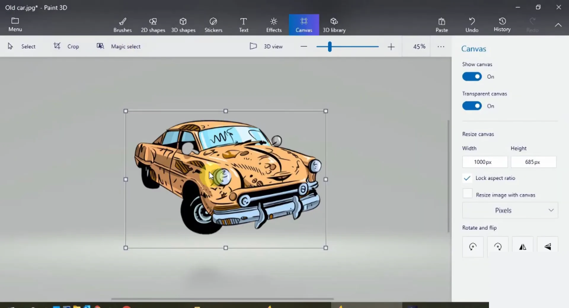 Microsoft Paint 3D Transparent Canvas Interface